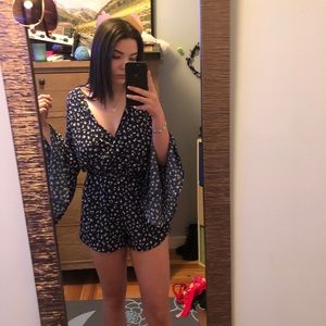 Blue and White Floral Romper